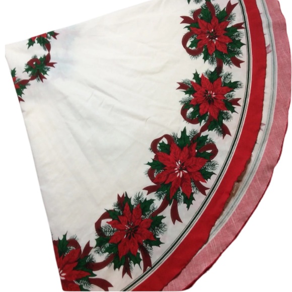 Poinsettia Round Tablecloth Christmas Cotton Blend Vintage - Picture 10 of 11